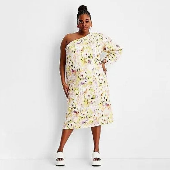NWOT FUTURE COLLECTIVE PLUS SIZE ONE SHOULDER MIDI DRESS - Picture 1 of 6